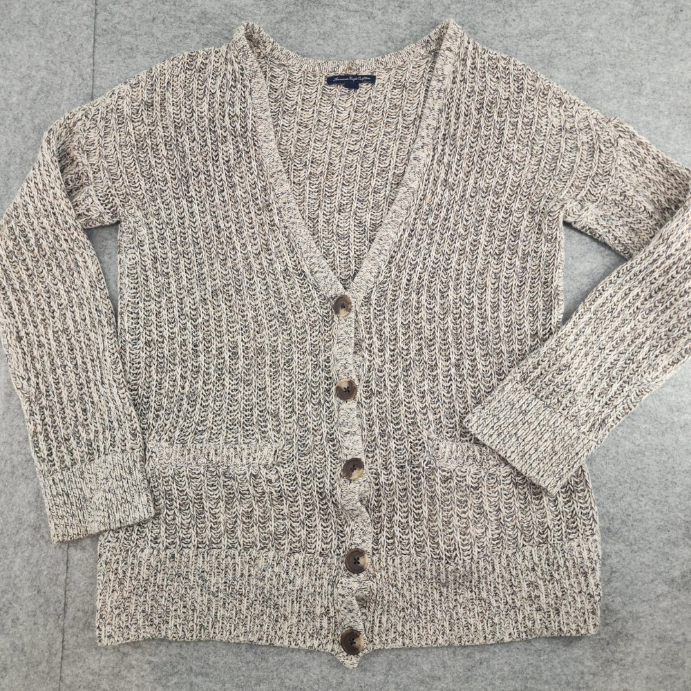 American Eagle Outfitters Chunky Knit Button Front Cardigan Sweater Gray Large